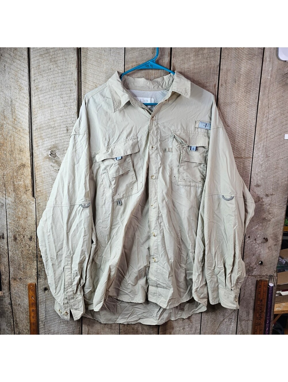 LRD Performance Men's XL Khaki Fishing Shirt Long Sleeve Vented Tarpon Graphic